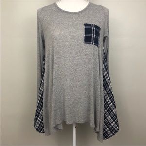 Altar’d State Long Sleeve Gray with Navy Plaid